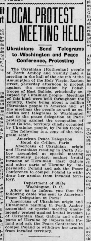 Local Protest Meeting Held -- Ukrainians Send Telegrams to Washington And Peace Conference, Protesting