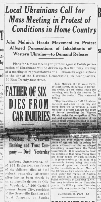 Local Ukrainians Call for Mass Meeting in Protest of Conditions in Home Country -- John Melnick Heads Movement to Protest Alleged Persecutions of Inhabitants of Western Ukraine - to Demand Release