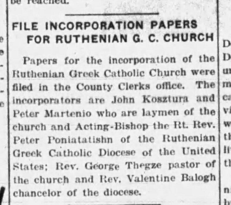 File Incorporation Papers For Ruthenian G. C. Church