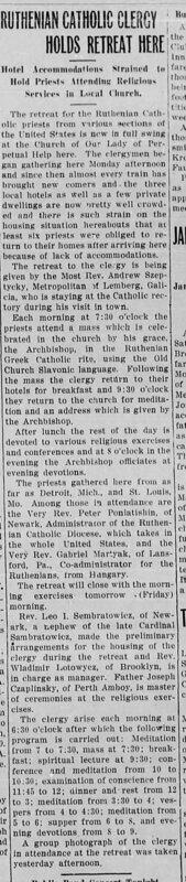 Ruthenian Catholic Clergy Holds Retreat Here -- Hotel Accommodations Strained to Hold Priests Attending Religious Services in Local Church