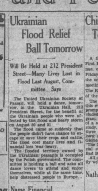 Ukrainian Flood Relief Ball Tomorrow -- Will Be Held at 212 President Street - Many Lives Lost in Flood Last August, Committee Says