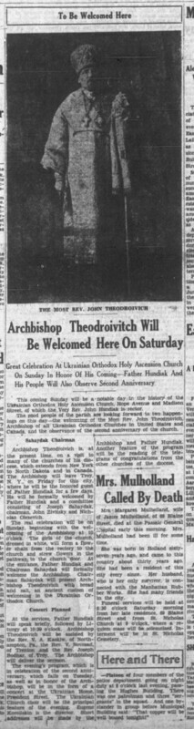 Archbishop Theodroivitch [sic] Will Be Welcomed Here On Saturday