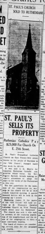 St. Paul's Sells Its Property -- Ruthenian Catholics Pay $23,000 For Church On E. 25th Street