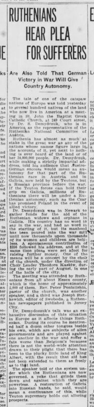 Ruthenians Hear Plea For Sufferers -- Are Also Told That German Victory in War Will Give Country Autonomy