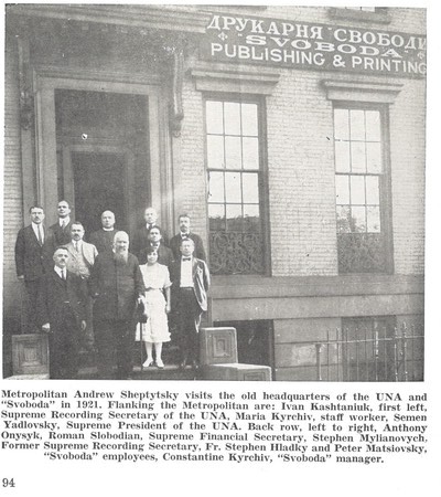 Metropolitan Andrew Sheptytsky visits the old headquarters of the UNA and "Svoboda" in 1921